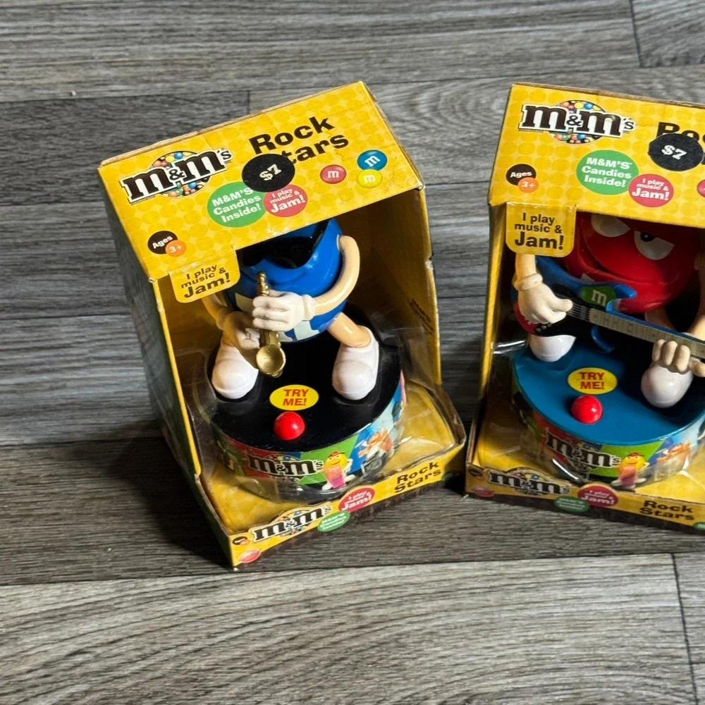 M&M's Rock Stars Candy Dispensers Red Guitar Blue Saxophone Musical Set of 2